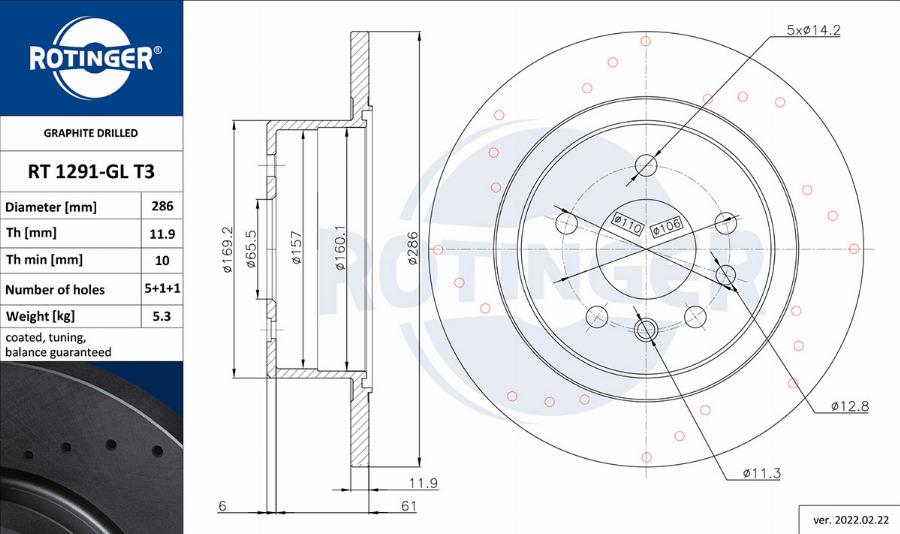 Rotinger RT 1291-GL T3 - Тормозной диск avtokuzovplus.com.ua