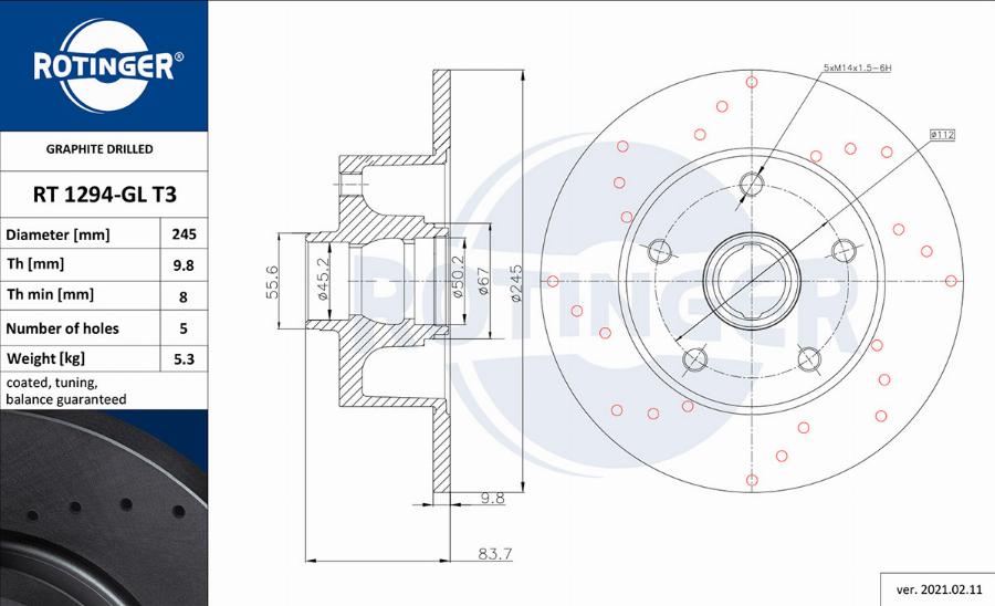 Rotinger RT 1294-GL T3 - Тормозной диск avtokuzovplus.com.ua