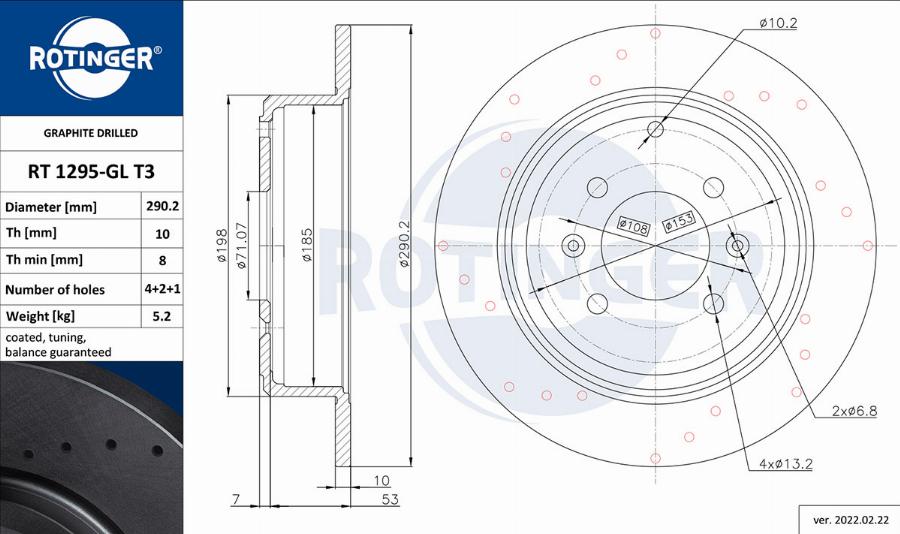 Rotinger RT 1295-GL T3 - Тормозной диск avtokuzovplus.com.ua