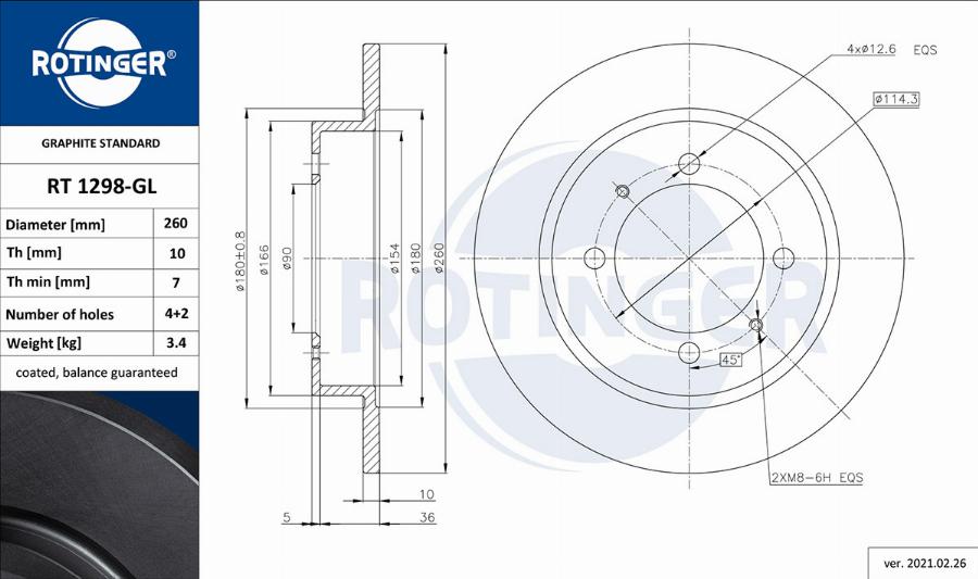 Rotinger RT 1298-GL - Тормозной диск avtokuzovplus.com.ua