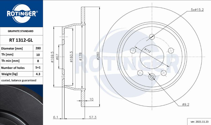 Rotinger RT 1312-GL - Тормозной диск avtokuzovplus.com.ua