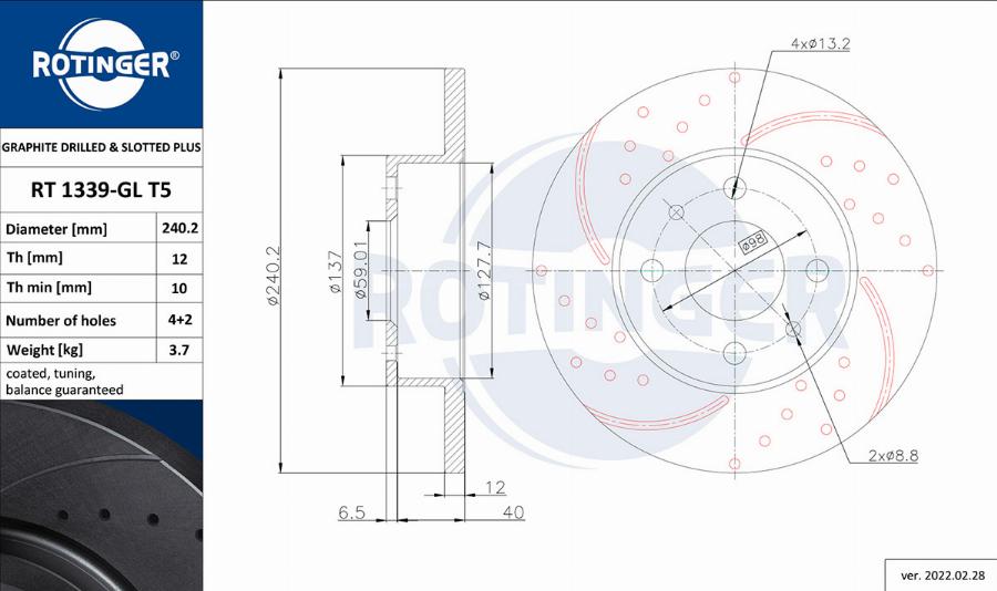 Rotinger RT 1339-GL T5 - Тормозной диск avtokuzovplus.com.ua