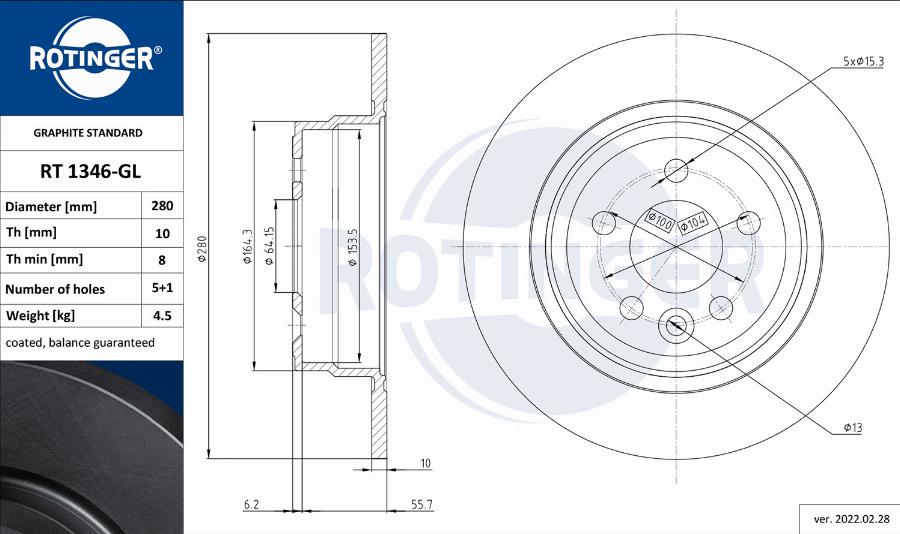 Rotinger RT 1346-GL - Гальмівний диск autocars.com.ua