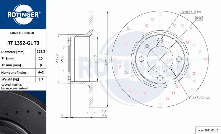 Rotinger RT 1352-GL T3 - Тормозной диск avtokuzovplus.com.ua