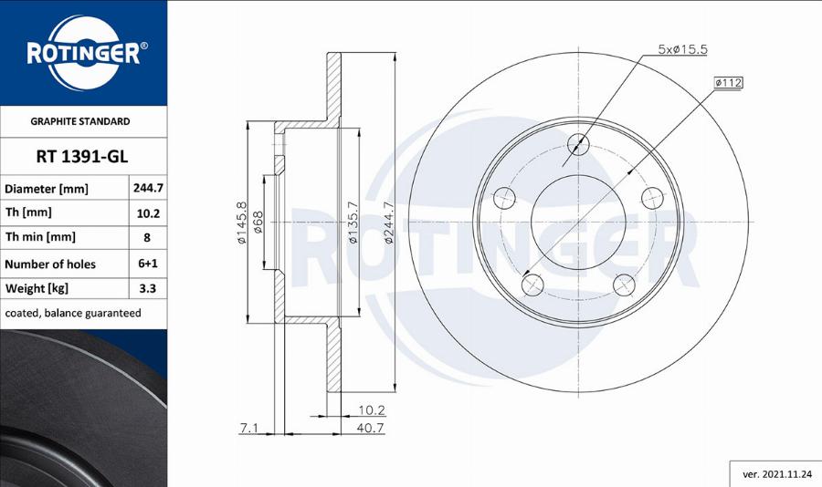 Rotinger RT 1391-GL - Гальмівний диск autocars.com.ua