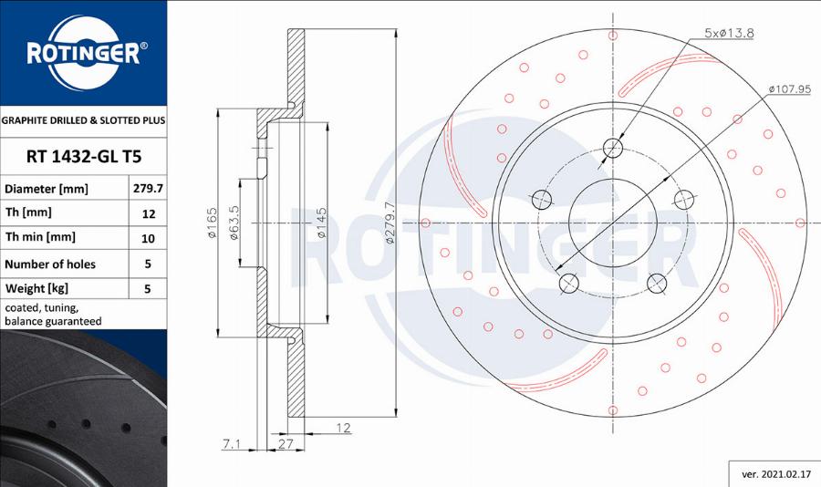 Rotinger RT 1432-GL T5 - Тормозной диск avtokuzovplus.com.ua