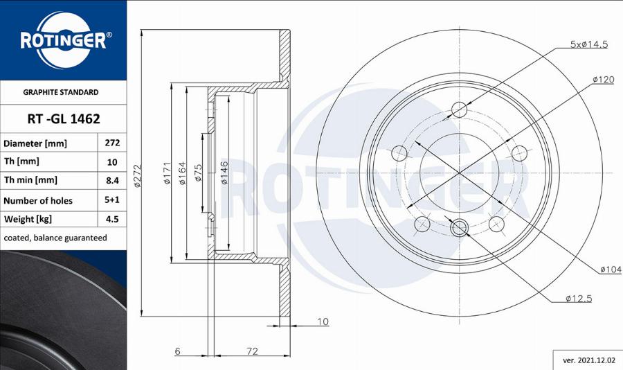 Rotinger RT 1462-GL - Гальмівний диск autocars.com.ua