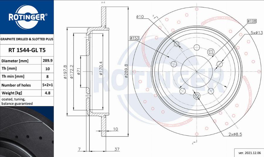 Rotinger RT 1544-GL T5 - Тормозной диск avtokuzovplus.com.ua