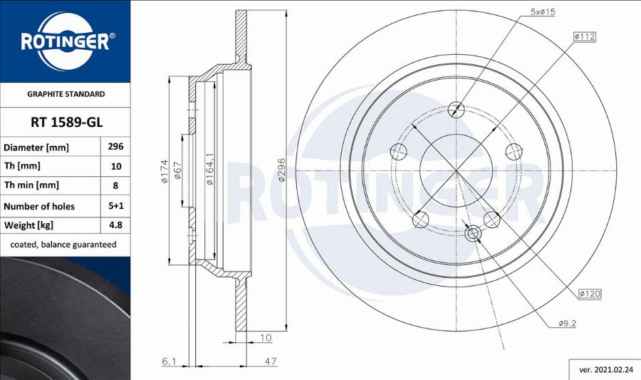 Rotinger RT 1589-GL - Тормозной диск avtokuzovplus.com.ua