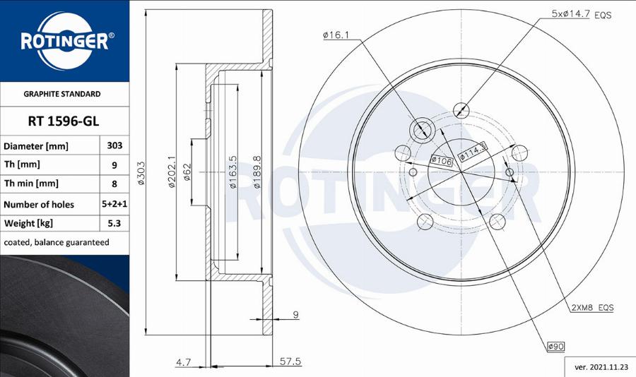 Rotinger RT 1596-GL - Тормозной диск avtokuzovplus.com.ua