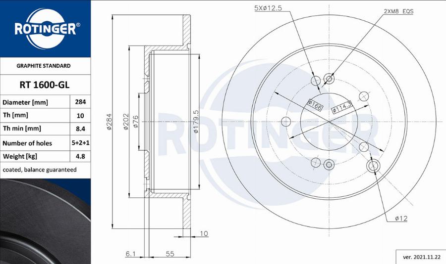 Rotinger RT 1600-GL - Тормозной диск avtokuzovplus.com.ua