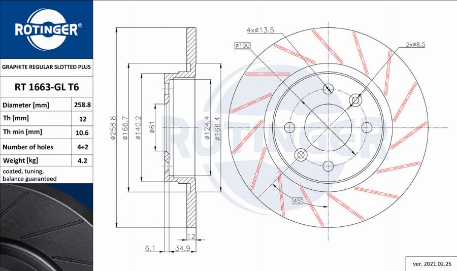 Rotinger RT 1663-GL T6 - Тормозной диск avtokuzovplus.com.ua