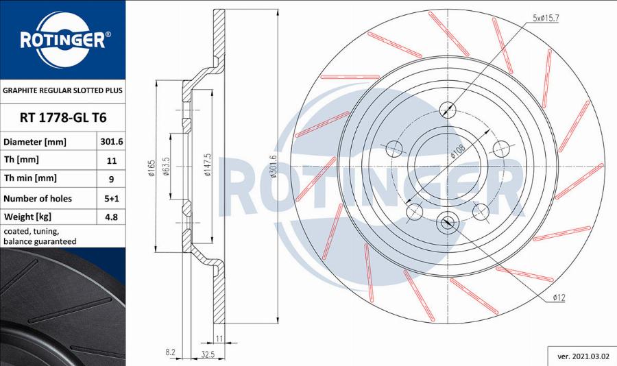 Rotinger RT 1778-GL T6 - Тормозной диск avtokuzovplus.com.ua