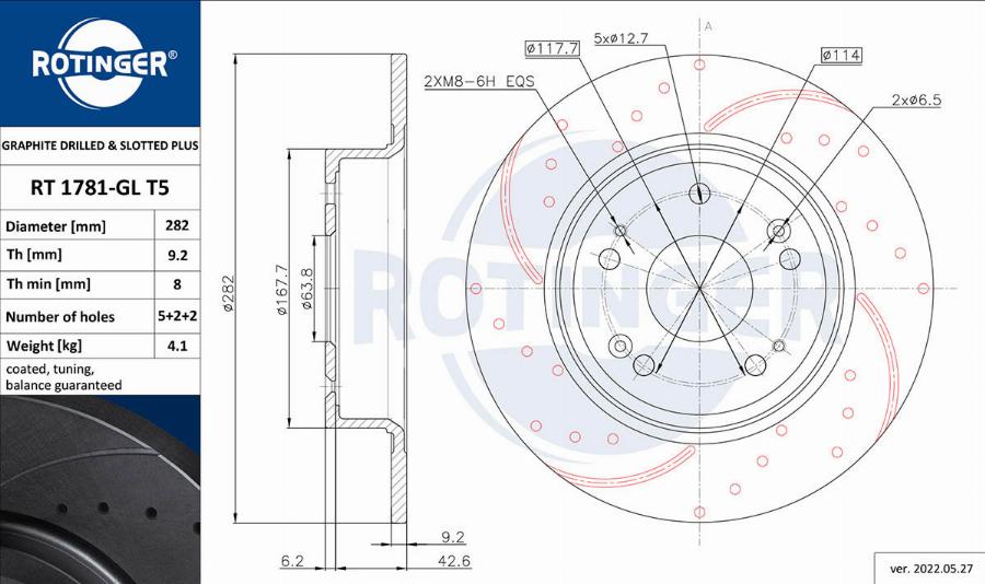 Rotinger RT 1781-GL T5 - Тормозной диск avtokuzovplus.com.ua