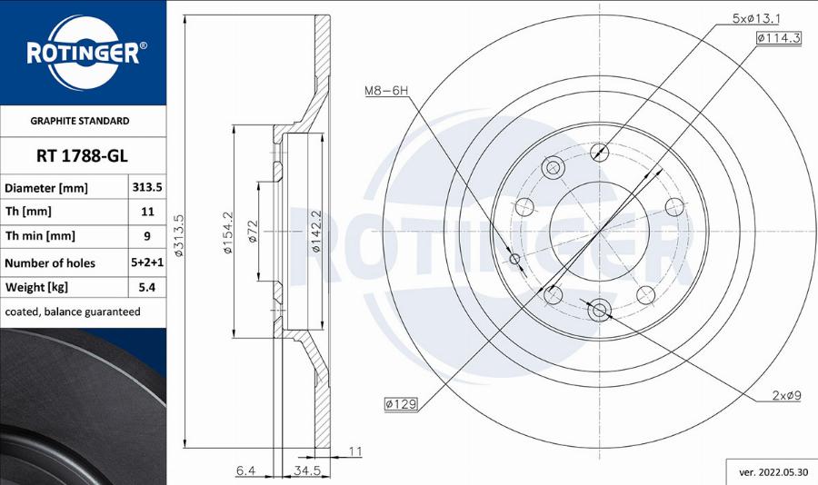 Rotinger RT 1788-GL - Гальмівний диск autocars.com.ua