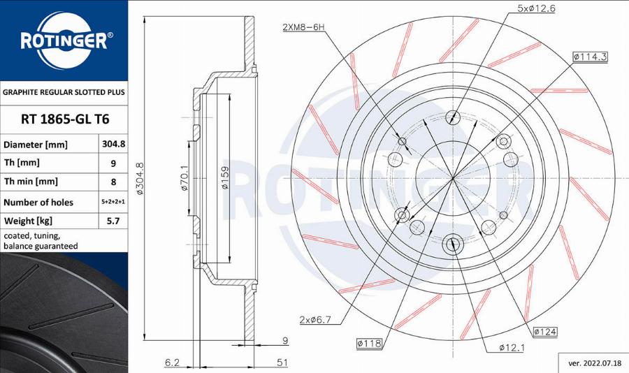 Rotinger RT 1865-GL T6 - Тормозной диск avtokuzovplus.com.ua