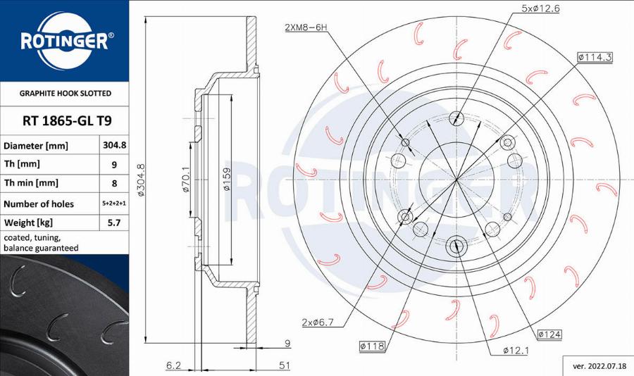 Rotinger RT 1865-GL T9 - Тормозной диск avtokuzovplus.com.ua