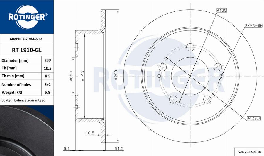 Rotinger RT 1910-GL - Тормозной диск autodnr.net