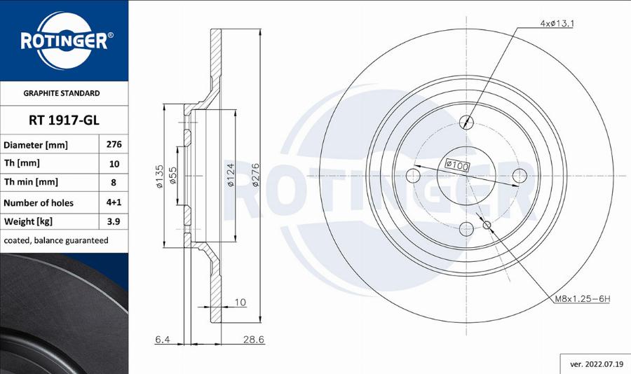 Rotinger RT 1917-GL - Тормозной диск avtokuzovplus.com.ua