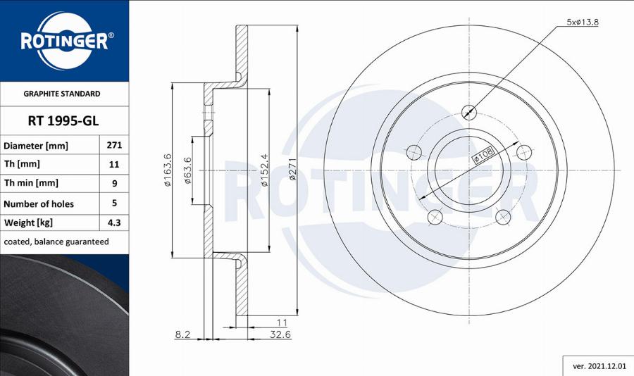 Rotinger RT 1995-GL - Тормозной диск avtokuzovplus.com.ua