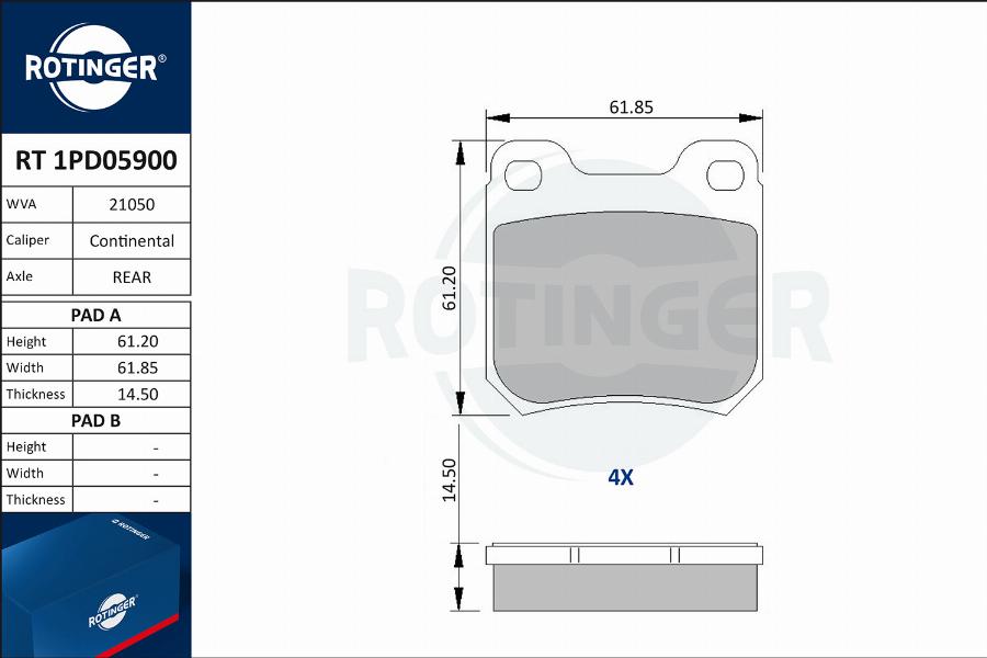 Rotinger RT 1PD05900 - Тормозные колодки, дисковые, комплект avtokuzovplus.com.ua