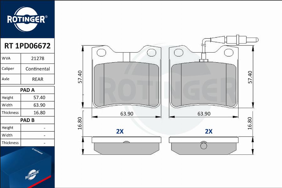 Rotinger RT 1PD06672 - Гальмівні колодки, дискові гальма autocars.com.ua