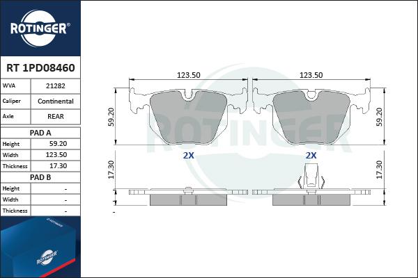 Rotinger RT 1PD08460 - Тормозные колодки, дисковые, комплект avtokuzovplus.com.ua