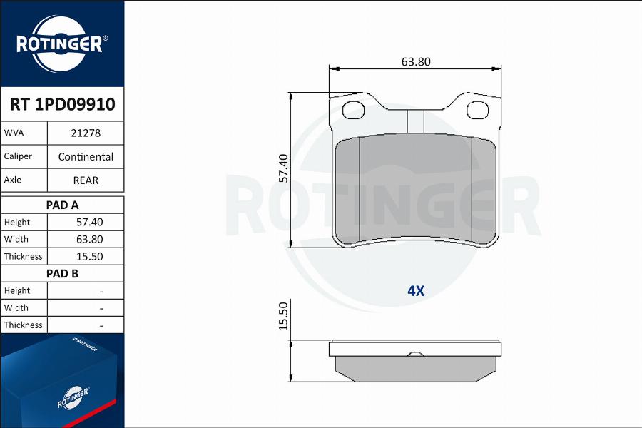 Rotinger RT 1PD09910 - Гальмівні колодки, дискові гальма autocars.com.ua