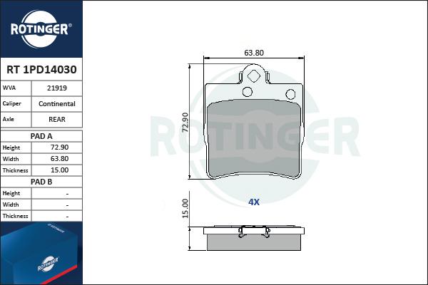 Rotinger RT 1PD14030 - Тормозные колодки, дисковые, комплект autodnr.net