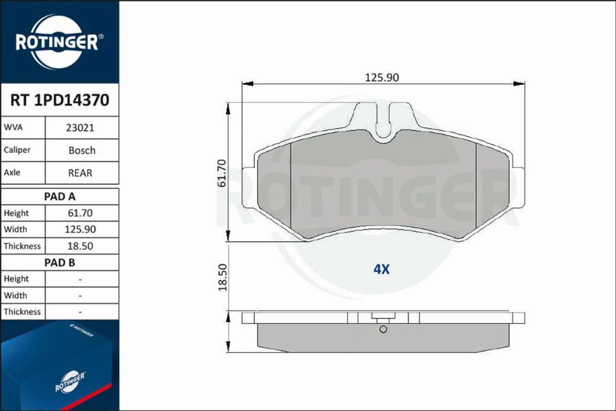 Rotinger RT 1PD14370 - Гальмівні колодки, дискові гальма autocars.com.ua