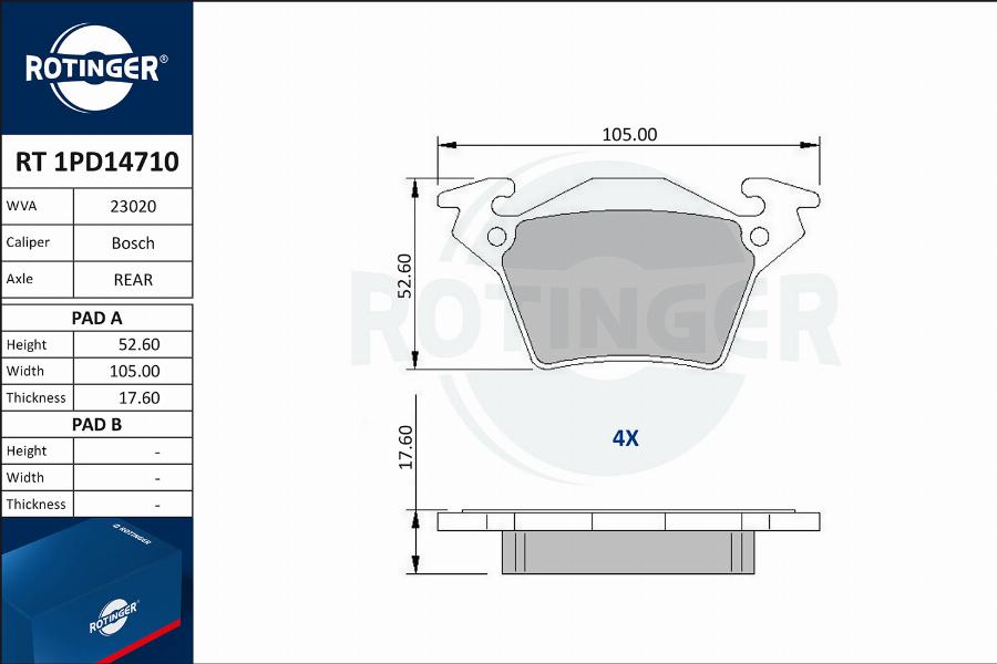 Rotinger RT 1PD14710 - Тормозные колодки, дисковые, комплект avtokuzovplus.com.ua