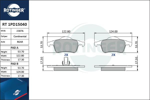 Rotinger RT 1PD15040 - Тормозные колодки, дисковые, комплект avtokuzovplus.com.ua