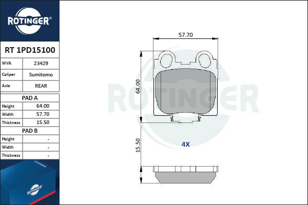 Rotinger RT 1PD15100 - Тормозные колодки, дисковые, комплект autodnr.net