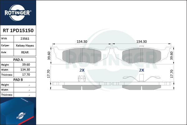 Rotinger RT 1PD15150 - Тормозные колодки, дисковые, комплект avtokuzovplus.com.ua