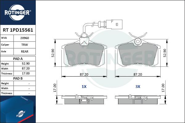 Rotinger RT 1PD15561 - Гальмівні колодки, дискові гальма autocars.com.ua