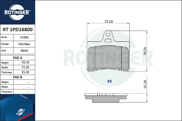 Rotinger RT 1PD16800 - Гальмівні колодки, дискові гальма autocars.com.ua