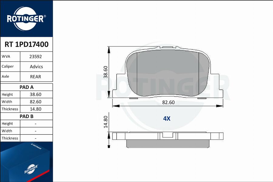 Rotinger RT 1PD17400 - Тормозные колодки, дисковые, комплект autodnr.net
