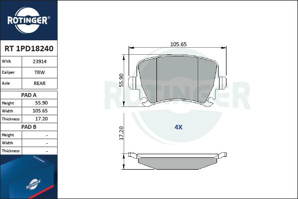 Rotinger RT 1PD18240 - Гальмівні колодки, дискові гальма autocars.com.ua
