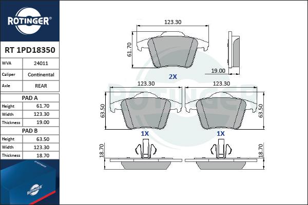 Rotinger RT 1PD18350 - Тормозные колодки, дисковые, комплект autodnr.net