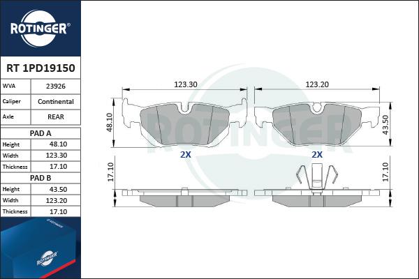 Rotinger RT 1PD19150 - Гальмівні колодки, дискові гальма autocars.com.ua