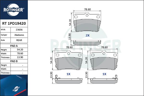 Rotinger RT 1PD19420 - Гальмівні колодки, дискові гальма autocars.com.ua