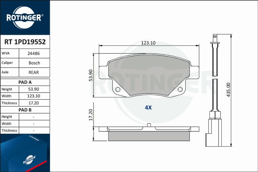 Rotinger RT 1PD19552 - Тормозные колодки, дисковые, комплект avtokuzovplus.com.ua