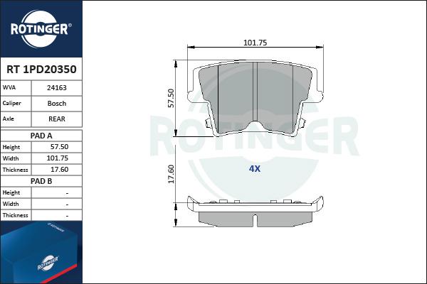 Rotinger RT 1PD20350 - Гальмівні колодки, дискові гальма autocars.com.ua