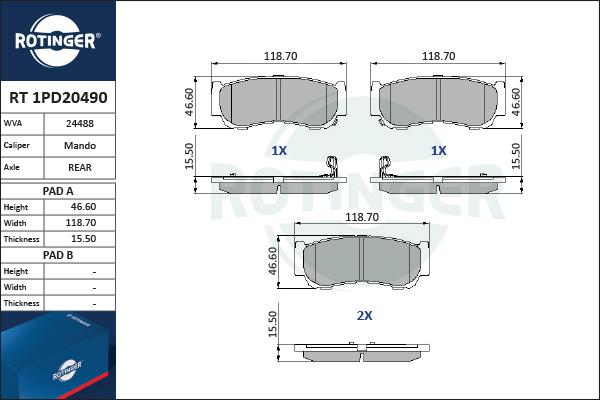 Rotinger RT 1PD20490 - Гальмівні колодки, дискові гальма autocars.com.ua