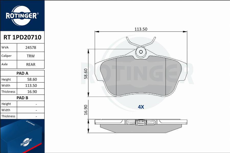 Rotinger RT 1PD20710 - Тормозные колодки, дисковые, комплект autodnr.net