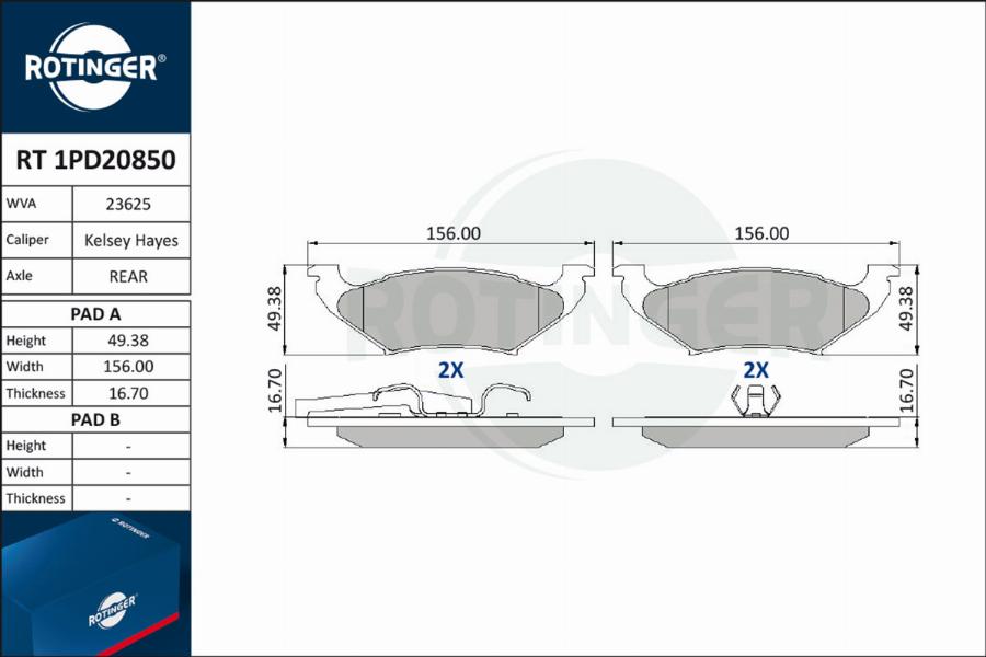 Rotinger RT 1PD20850 - Гальмівні колодки, дискові гальма autocars.com.ua