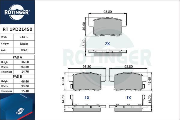 Rotinger RT 1PD21450 - Тормозные колодки, дисковые, комплект avtokuzovplus.com.ua