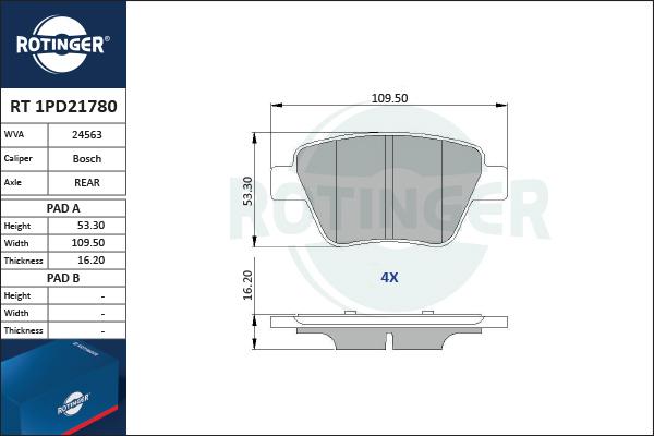 Rotinger RT 1PD21780 - Гальмівні колодки, дискові гальма autocars.com.ua