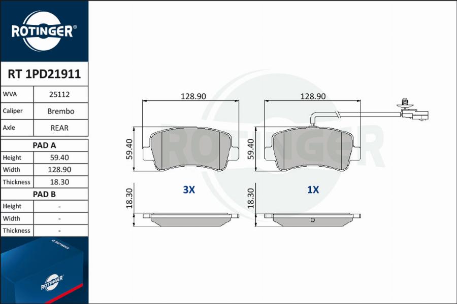 Rotinger RT 1PD21911 - Гальмівні колодки, дискові гальма autocars.com.ua