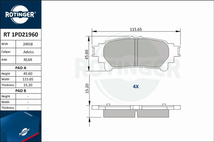 Rotinger RT 1PD21960 - Гальмівні колодки, дискові гальма autocars.com.ua